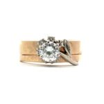 Vintage 14K 2-Tone Gold APP .80ct Round Diamond Flower Design Soldered Wedding Ring Set - Image 2