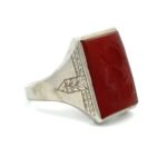 10k White Gold Carnelian Intaglio with Filigree Accent Mens Ring Size 10