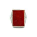 10k White Gold Carnelian Intaglio with Filigree Accent Mens Ring Size 10 - Image 2