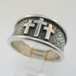 Sterling Silver Three Cross Wide Band Ring Size 9