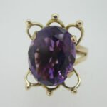 Vintage 14K Yellow Gold Amethyst Large Ring Size 7 - Image 2