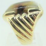 10K Gold Rectangular White and Brown Picture Agate Ring Size 7.25 - Image 2
