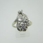 Vintage 14k White Gold Diamond Accented Brush Finish Cocktail Ring Size 7 - Image 2
