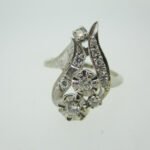 Vintage 14k White Gold Diamond Accented Brush Finish Cocktail Ring Size 7