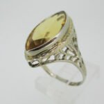 Vintage 14k White Gold Citrine Ring with Filigree Accented Ring Size 7 1/4 - Image 2