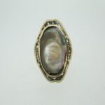 Vintage 10k Yellow Gold Abalone Fashion Ring with Filigree Accents Size 3
