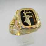 10k and 12k Black Hills Gold with Black Onyx Ring with Buck Deer Accent Size 14 - Image 3