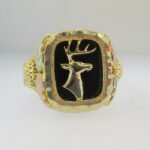 10k and 12k Black Hills Gold with Black Onyx Ring with Buck Deer Accent Size 14 - Image 2