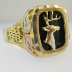 10k and 12k Black Hills Gold with Black Onyx Ring with Buck Deer Accent Size 14