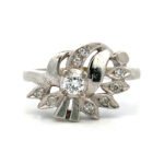 14k White Gold 1930’s Era Approx. .22ct TW Round Brilliant Diamond Ring. Size 7