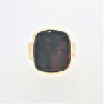 14K Yellow Gold Blood Stone Mens Fashion Pinky Ring Size 6.5