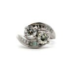 Vintage Platinum APP 1.5cttw Diamond Bypass Engagement Ring Size 5.5