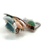 Sterling Silver Guilloche Enamel Jade Stone Dragonfly Brooch - Image 3