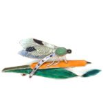 Sterling Silver Guilloche Enamel Jade Stone Dragonfly Brooch