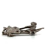Sterling Silver Art Garnet Stone Cherub Riding Dragonfly and Moon Brooch - Image 2