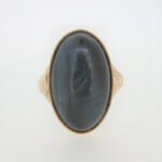 Vintage 18k Yellow Gold Men's or Unisex Oval Domed Black Tiger's Eye Ring Size 8
