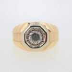 14k Yellow Gold Men's Octagonal Set Approx .55ct Diamond Ring Size 10 1/4