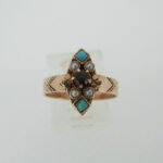 Vintage 1800's 10k Rose Gold Garnet Turquoise and Seed Pearl Ring Size 6 1/2 - Image 2