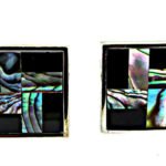 Silver Tone Metal with Black Onyx and Abalone Cufflinks