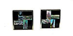Silver Tone Metal with Black Onyx and Abalone Cufflinks