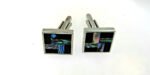 Silver Tone Metal with Black Onyx and Abalone Cufflinks - Image 3
