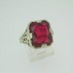 Vintage 14k White Gold Created Ruby with Filigree Accents Size 7 3/4 - Image 3