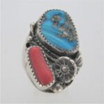 Sterling Silver Navajo Matrix Turquoise and Coral Ring Size 11.5