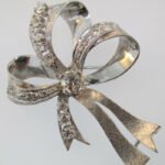 14k White Gold Art Nouveau Estate Approx 2.0ct TW Round Brilliant Cut Diamonds Ribbon Bow Pin Brooch