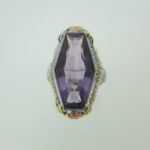 Vintage 14k White Gold Amethyst Ring with Seed Pearls and Black Hills Gold Accents Ring Size 3 3/4