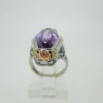 Vintage 14k White Gold Amethyst Ring with Seed Pearls and Black Hills Gold Accents Ring Size 3 3/4 - Image 2