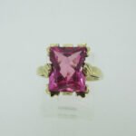 Vintage 10k Yellow Gold Created Pink Stone Ring Size 5 - Image 2