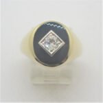 14k Y Gold Men's Black Onyx & Approx .45ct Euro Cut Diamond Accent Ring Sz 9.75 - Image 2