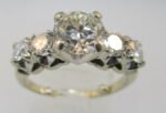 Vintage 1920’s 14k White Gold Approx. 1.0-1.1ct European Cut Diamond Ring with 4 .12ct European Cut Diamond Accents. Size 5 ½*