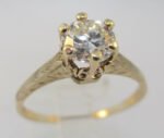 Vintage 1910- 1920’s. 10k Yellow Gold with a Rose Gold Tint Solitaire Approx. .83ct European Cut Diamond with Filigree Accents Surrounding Ring. Size 7 ¼ * - Image 2