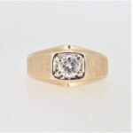14K Yellow Gold Brushed Side Detail APP .60ct Round Diamond Mens Wedding Band Ring Sz 10