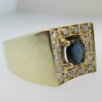 14k Yellow Gold Sapphire Ring with Approx 1/3ct TW Diamond Accents Size 12 - Image 2