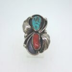Vintage Sterling Silver Signed Juan Martinez Turquoise & Coral Ring Size 8.25