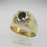 14k Yellow Gold Sapphire and Approx .15ct TW Diamond Halo Accents Size 10