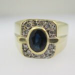 14k Yellow Gold Sapphire and Approx .15ct TW Diamond Halo Accents Size 10 - Image 3