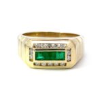 14K Yellow Gold Emerald .25ct Diamond Ring Size 11.25