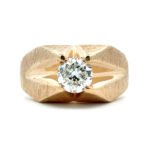 14K Yellow Gold APP .75ct Round Diamond Brushed Geometric Cathedral Setting Unisex Wedding Band Size 9