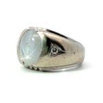 14k White Gold Natural Blue Star Sapphire Ring with Single Cut Diamond Accents Size 8 3/4 - Image 3