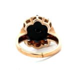 Vintage 10k Yellow Gold Black Onyx Flower Ring with Single Cut Diamond Accent Size 4 1/4 - Image 3