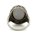 1920’s Era 14k White Gold Black and White Cameo with Filigree Accents Size 5 ¼ - Image 3