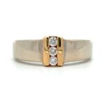 14k Two Tone Gold Approx .15ct TW Round Brilliant Cut Diamond Mens Wedding Band Ring Size 11