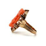 Vintage 10K Yellow Gold Coral Cameo Ring Size 6.5 - Image 2