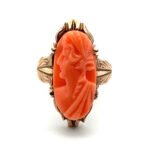 Vintage 10K Yellow Gold Coral Cameo Ring Size 6.5