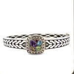 EEFY Balissima Sterling Silver and 18K Gold Multi-Gem Hinged Bangle Bracelet
