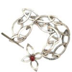 Signed Sterling Silver Large Link with a Carnelian Flower Pendant Choker Necklace
