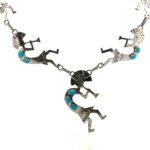 Ella Peter Signed Sterling Silver Navajo Turquoise Kokopelli Fertility Style Necklace - Image 2